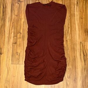 Athleta women’s medium 8 10 dress apres Burgundy red mini knee  stretch ruche